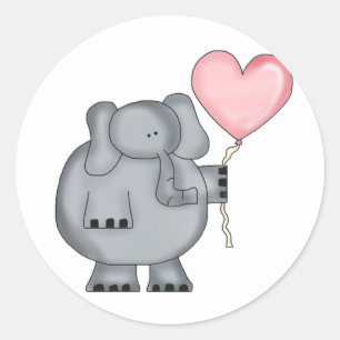 Elephant mit Heart Balloon Runder Aufkleber