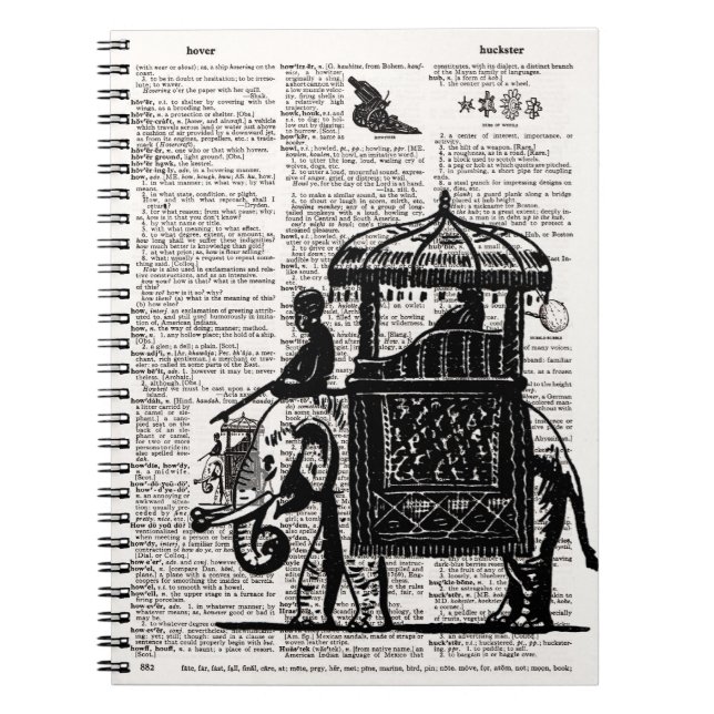 Elephant mit Howdah Dictionary Art Notizblock (Vorderseite)