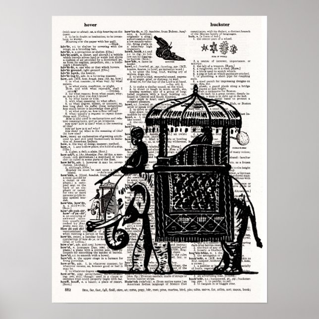 Elephant mit Howdah Dictionary Art Poster (Vorne)
