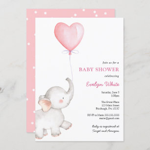 Elephant mit Pink Balloon Baby Dusche Einladung