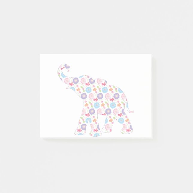 Elephant-mit-Watercolor-Blume-Muster einzigartig Post-it Klebezettel (Vorderseite)
