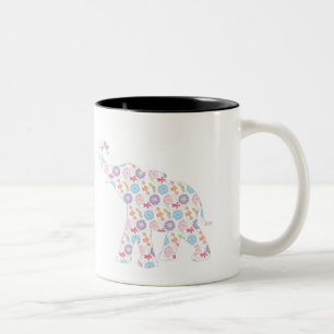 Elephant-mit-Watercolor-Blume-Muster einzigartig Zweifarbige Tasse