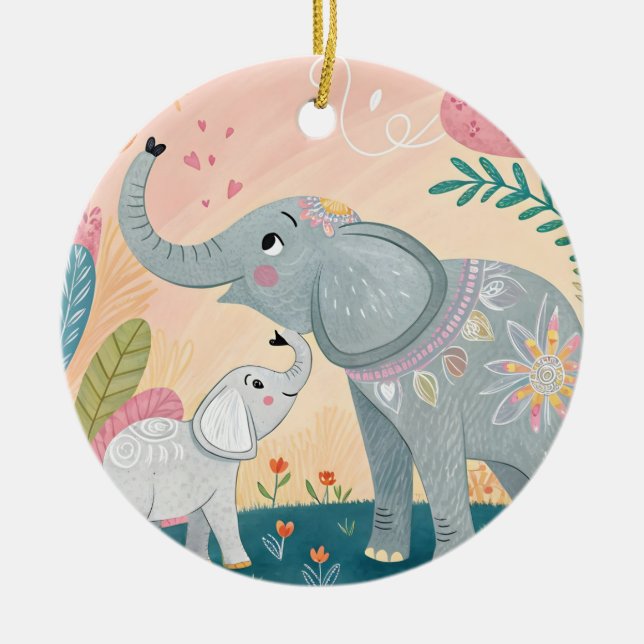 Elephant Mom and Baby Keramik Ornament (Vorne)