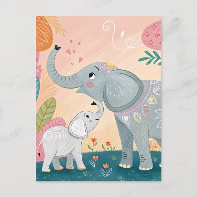 Elephant Mom and Baby Postkarte (Vorderseite)