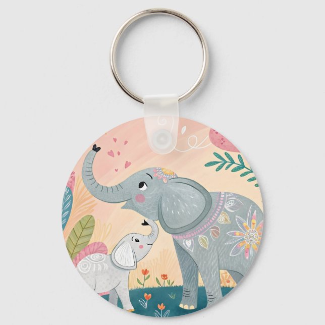 Elephant Mom and Baby Schlüsselanhänger (Vorderseite)