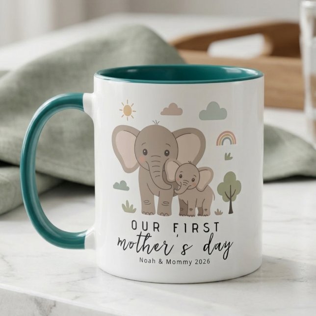 Elephant Mom Baby First Mothers Day Design Tasse (Von Creator hochgeladen)