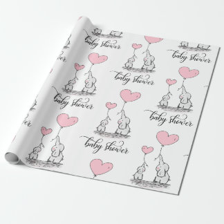 Elephant Mommy & Baby Dusche Pink Gray White Girl Geschenkpapier