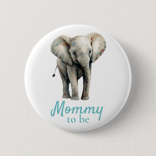 Elephant Mommy Baby Shower Blue Button (Vorderseite)