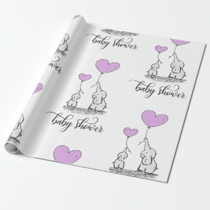 Elephant Mommy & Baby Shower Lavender Lila Geschenkpapier