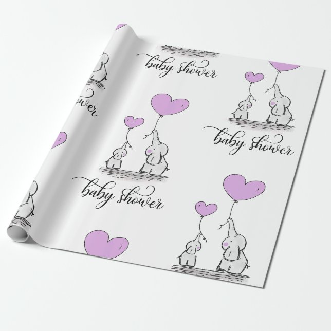 Elephant Mommy & Baby Shower Lavender Lila Geschenkpapier (Ungerollt)