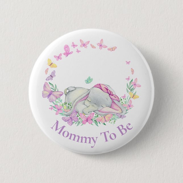 Elephant Mommy soll Butterfly Pink Button sein (Vorderseite)