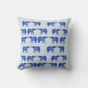 Elephant Mood Cushion, Blaues Elefantenmuster Kissen