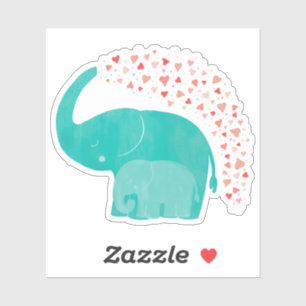 Elephant Mother and Calf Baby Shower of Hearts Aufkleber