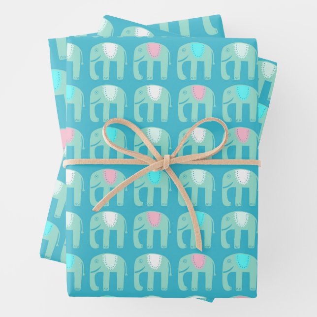 Elephant Muster Niedlich Bright Simple Pink Aqua G Geschenkpapier Set (Beispiel)