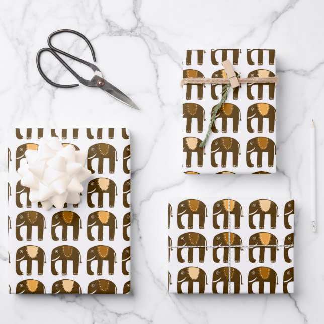 Elephant Muster Niedlich Earthy Simple Brown Gift Geschenkpapier Set (Vorderseite)