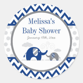 Elephant Navy Blue Gray Baby Shower Runder Aufkleber