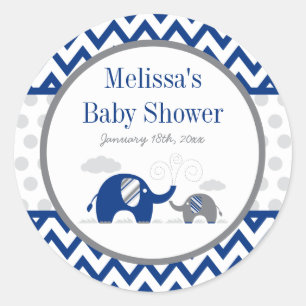 Elephant Navy Blue Gray Baby Shower Runder Aufkleber