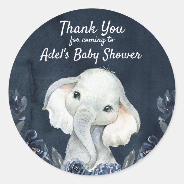 Elephant Navy Floral Sticker Labels (Vorderseite)