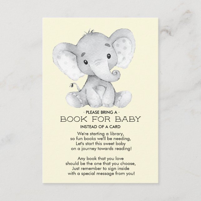 Elephant Neutral Baby Shower Book for Baby Card Begleitkarte (Vorderseite)