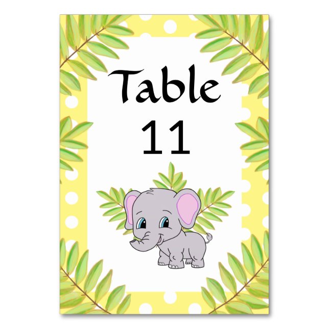Elephant Niedlich Gender Neutral Theme Kinderdusch Tischnummer (Vorderseite)
