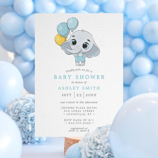 Elephant Niedlich Watercolor Boy Baby Shower Einladung (Von Creator hochgeladen)