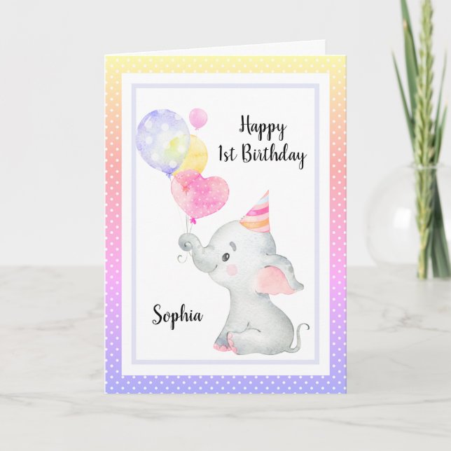 Elephant Niedliche Geburtstag Girl Custom Personal Karte (Vorderseite)