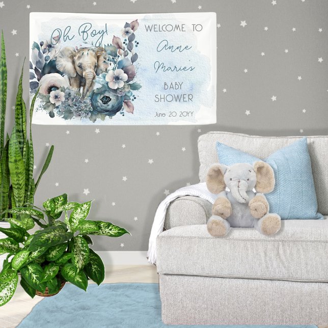Elephant Oh Boy Blue Floral Baby Dusche Banner (Von Creator hochgeladen)