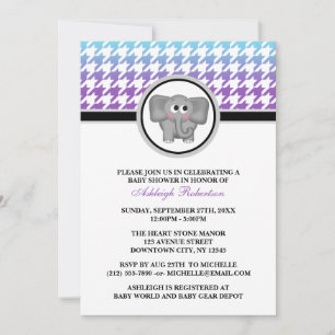 Elephant Ombre Aqua Lila Hahnentrittmuster Baby Du Einladung