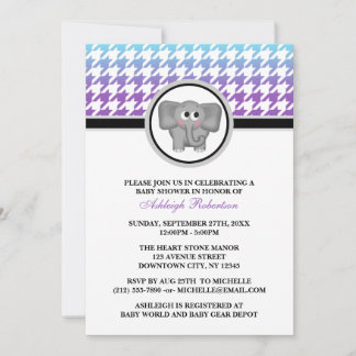 Elephant Ombre Aqua Lila Hahnentrittmuster Baby Du Einladung