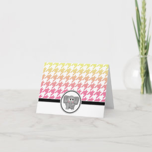 Elephant Ombre Yellow Pink Hahnentrittmuster Cards Dankeskarte