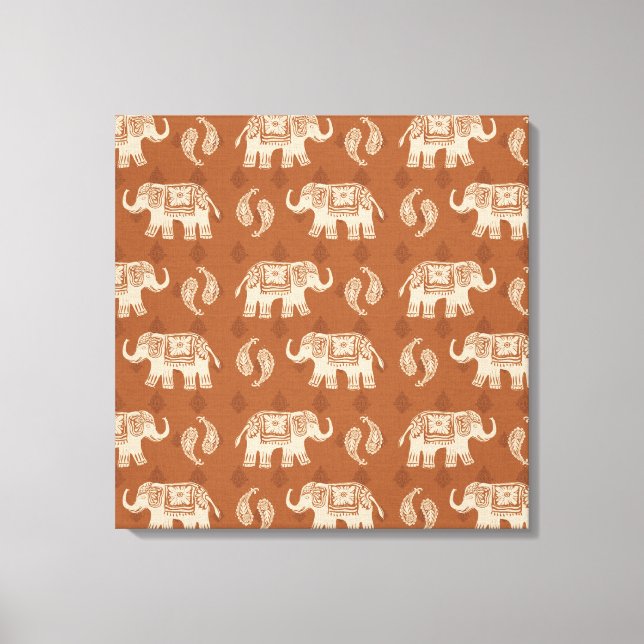 Elephant Orange Caravan Muster Leinwanddruck (Vorderseite)