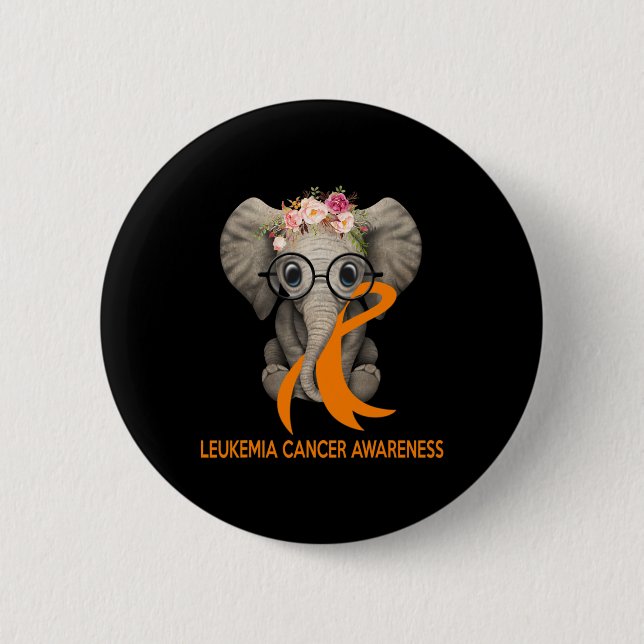 Elephant Orange Ribbon Leukämie Button (Vorderseite)