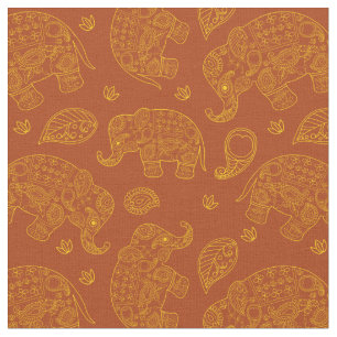 Elephant Paisley Muster in Gold und Braun Stoff