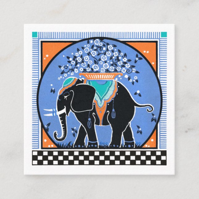 Elephant Parade in Blue Business Card Quadratische Visitenkarte (Vorderseite)
