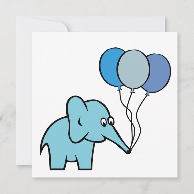 Elephant Party - Geburtsankündigung - Blau Einladung (Vorderseite)