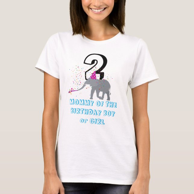 Elephant Partying - Animal Birthday Mommy Girl Boy T-Shirt (Vorderseite)