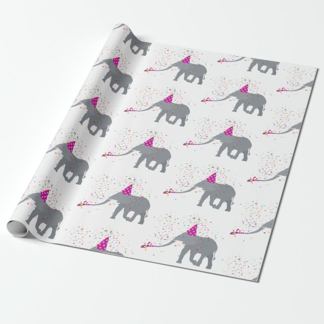 Elephant Partying - Tiere mit Party Geschenkpapier (Ungerollt)