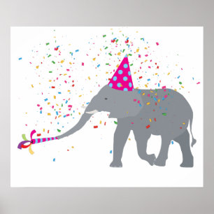 Elephant Partying - Tiere mit Party Poster