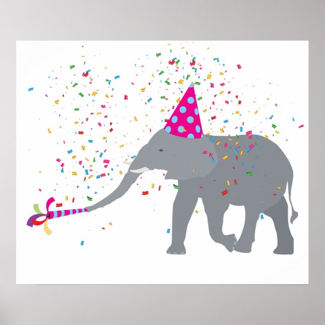 Elephant Partying - Tiere mit Party Poster (Vorne)
