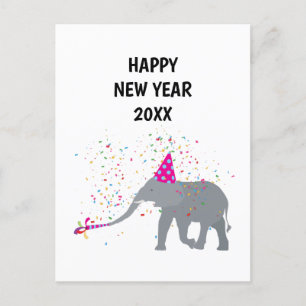 Elephant Partying - Tierurlaub New Years Card Feiertagspostkarte