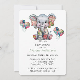 Elephant Patchwork Chic Girl oder Boy Baby Shower Einladung