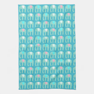 Elephant Pattern Aqua Blue Geschirrtuch
