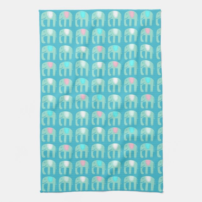 Elephant Pattern Aqua Blue Geschirrtuch (Vertikal)