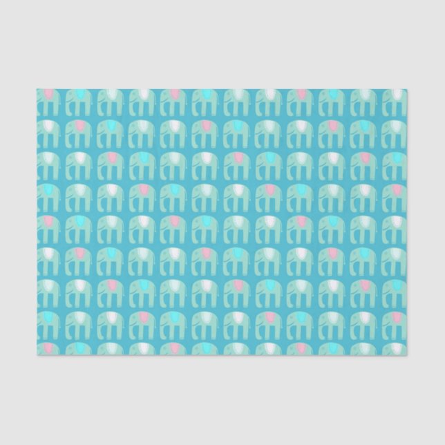Elephant Pattern Aqua Blue Seidenpapier (Vorderseite)