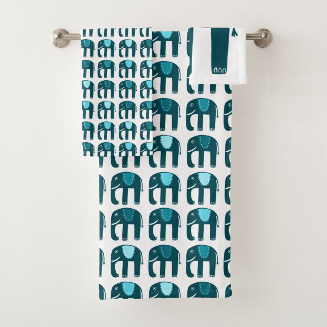 Elephant Pattern Blau Badhandtuch Set (Insitu)