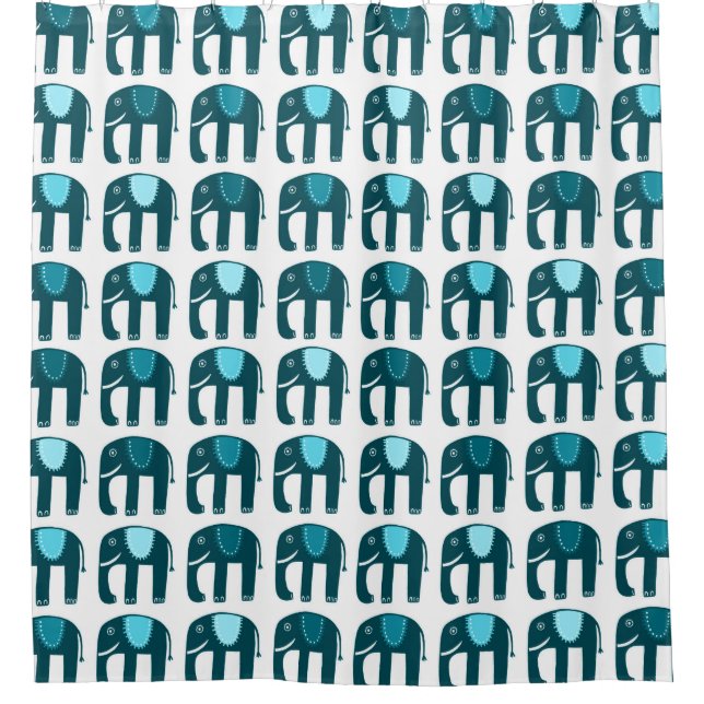 Elephant Pattern Blau Duschvorhang (Vorderseite)