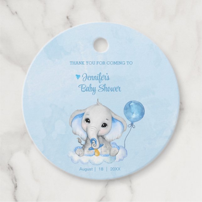 Elephant Personalisiert Vielen Dank Baby Dusche Geschenkanhänger (Vorderseite)