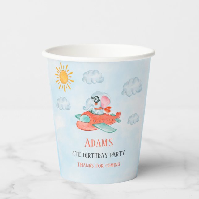Elephant Pilot Geburtstagsparty Papier Cup Pappbecher (Vorderseite)
