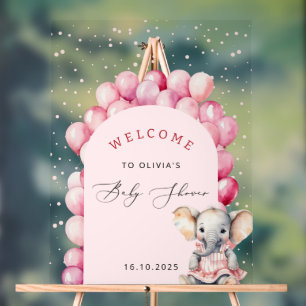 Elephant Pink Balloon Girl Baby Dusche Willkommen Acrylschild