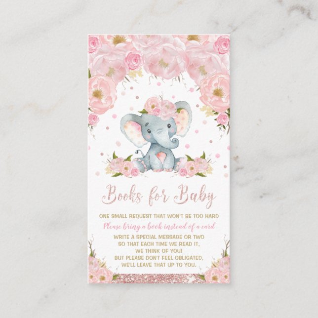 Elephant Pink Floral Baby Dusche bringen ein Buch Begleitkarte (Vorderseite)